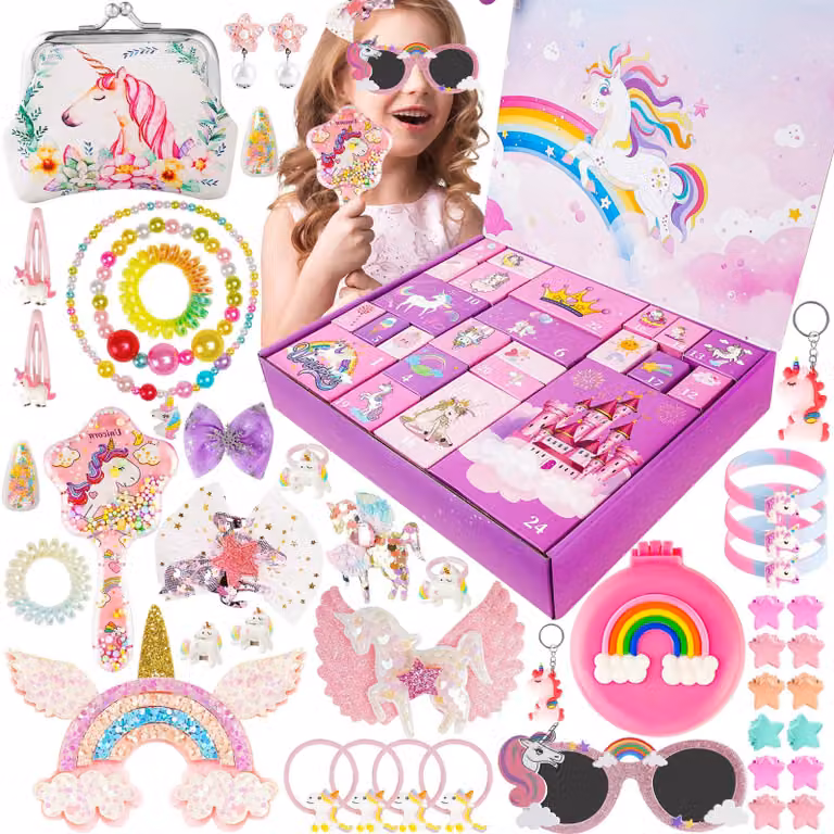 Calendario dell'Avvento 2025 per bambini - Regali a tema unicorno per bambine, calendario per contare i giorni fino al Natale, 24 giorni di sorprese