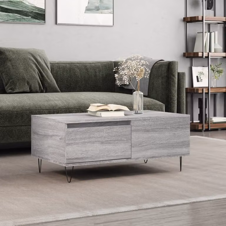 Tavolino da salotto moderno vidaXL in legno e metallo, colore grigio, L 90 cm x P 50 cm x H 36,5 cm