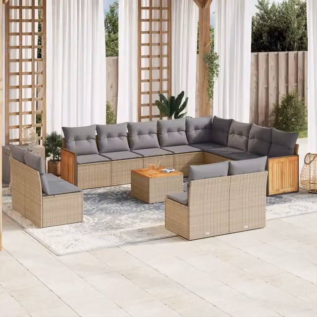 Set Divano da Giardino vidaXL a forma a U in Polyrattan con Cuscini Beige e Grigio per Terrazza e Giardino – 1