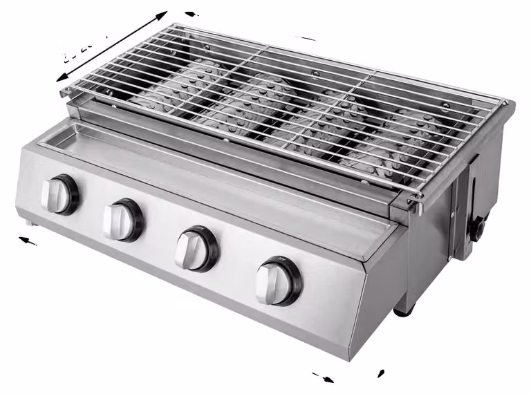 Barbecue a gas, 4 bruciatori, struttura in acciaio inox, grigio chiaro