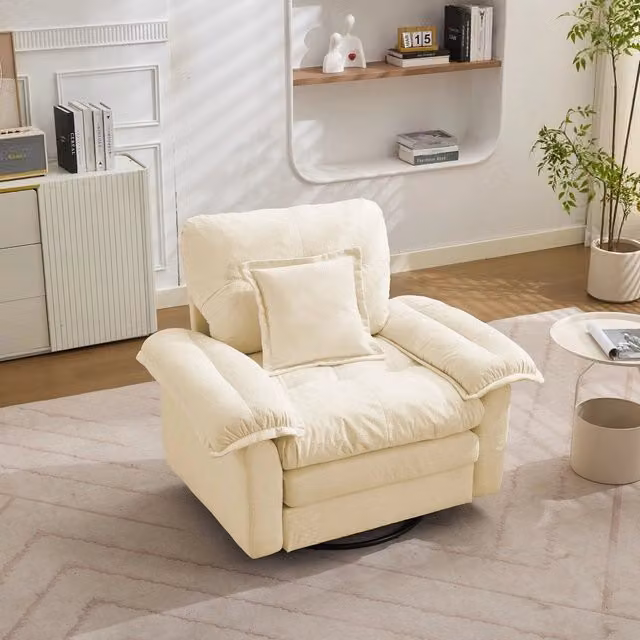 Poltrona Singola ¨C Minimal ¨C Tessuto Chenille, Cuscini Inclusi, Formato Oversized