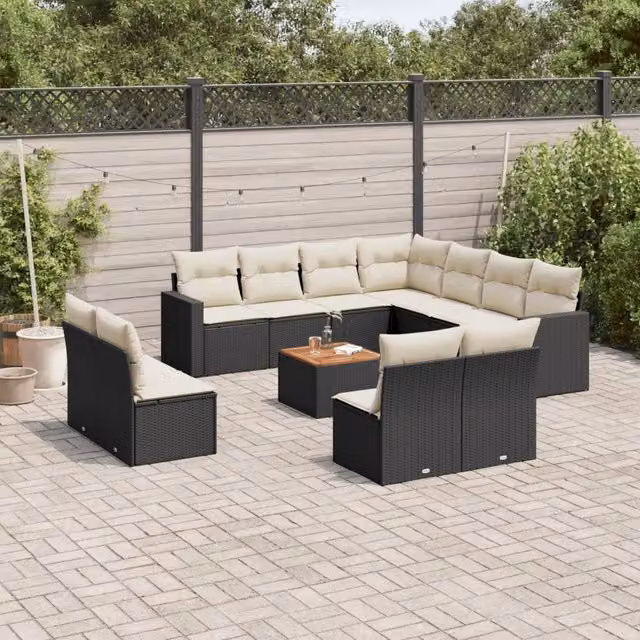 Set Divani da Giardino 12 pz con Cuscini Nero in Polyrattan 3256511