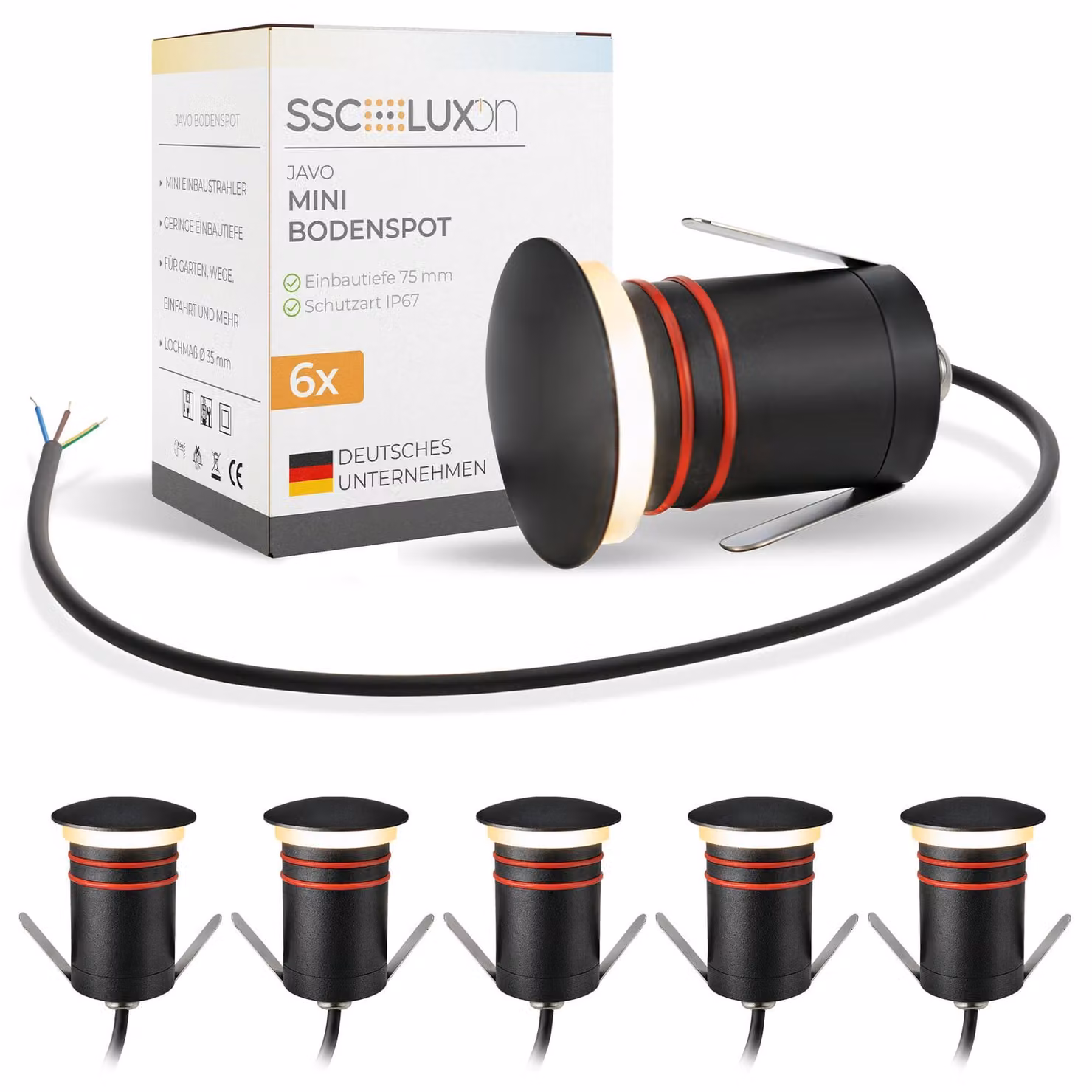 SSC-LUXon 6x JAVO mini luci LED da incasso per giardino 230V luce indiretta senza abbagliamento - lampade da terra IP67 antiscivolo resistenti alle intemperie