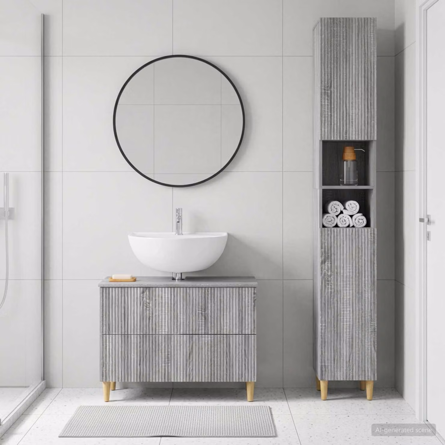 Set di mobili da bagno vidaXL ARNHEM composto da 2 pezzi, armadietto a muro e mobile sottolavabo, colore grigio Sonoma