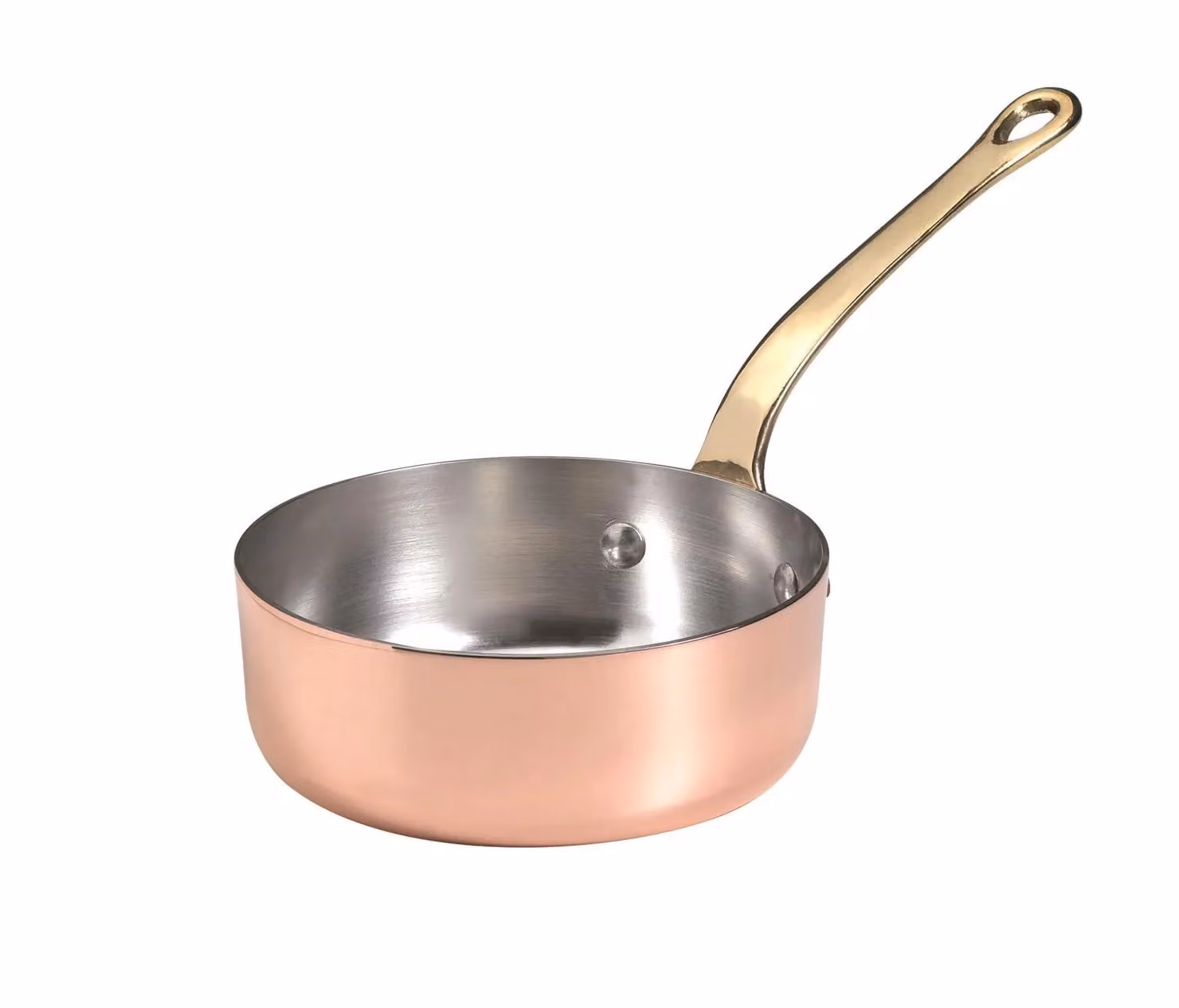 Casseruolino basso 1932 in rame con un manico in ottone, diam. 10cm