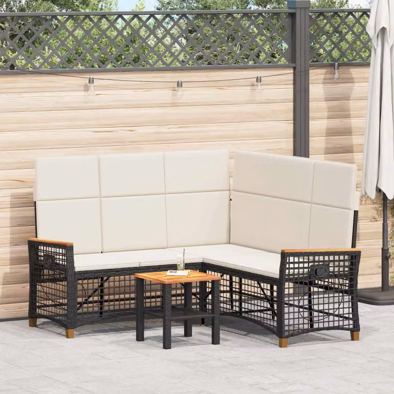 vidaXL Set di Divani da Giardino a Forma di U con 5 Posti, Colore Nero e Bianco Crema, Struttura in Acciaio Verniciato a Polvere e Cuscini Inclusi