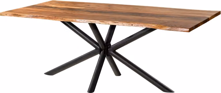 MASSIVMOEBEL24 | Tavolo da pranzo in legno di acacia e resina epossidica nera 200x100x74 laccato natur / gambe incrociate tonde antracite matt EPOXY