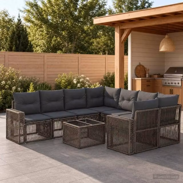 Set Divano da Giardino 9 pz Grigio polyrattan 3435071