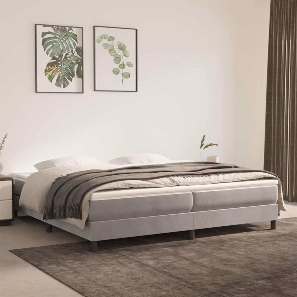 vidaXL Letto Ibrido con Materasso e Struttura in Velluto Grigio e Bianco L/P: 200 x 200 cm