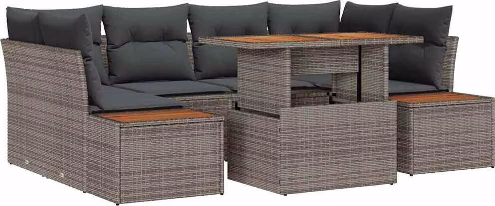 Set Divano da Giardino 7 pcs Grigio Poly Rattan