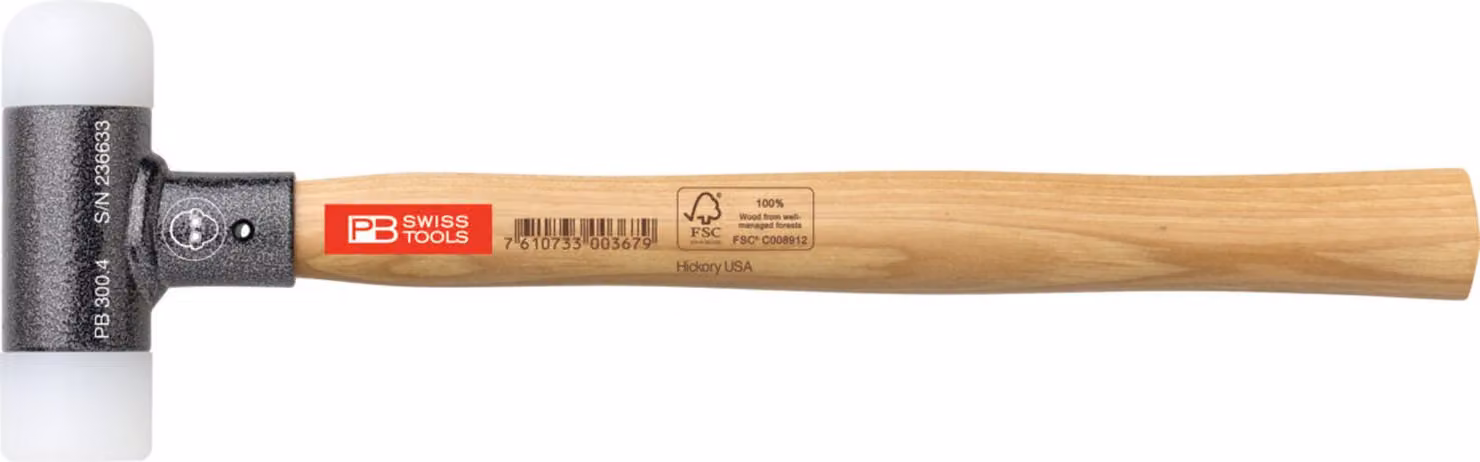 PB Swiss Tools Martello anti-rimbalzo, con inserti in nylon, manico in legno di noce americano, 32 mm