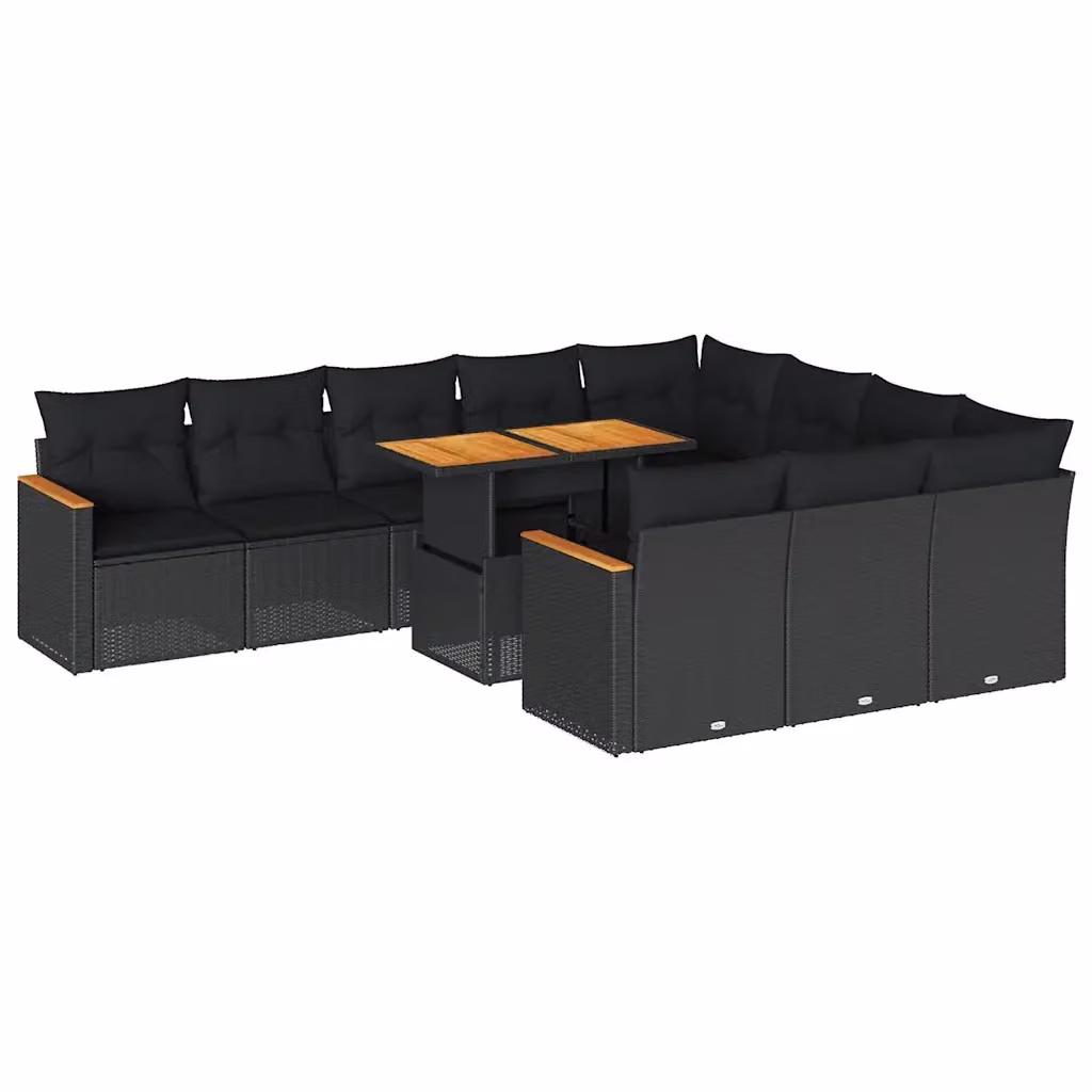 Set di divani da giardino a L vidaXL in polyrattan e legno di acacia nero con 11 pezzi e cuscini inclusi – 2