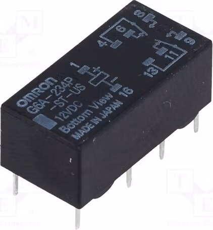 1 relè: elettromagnetico, 0,3A/125VAC. Bobina: 12VDC. Mini G6A-234P-ST-US, 12VDC