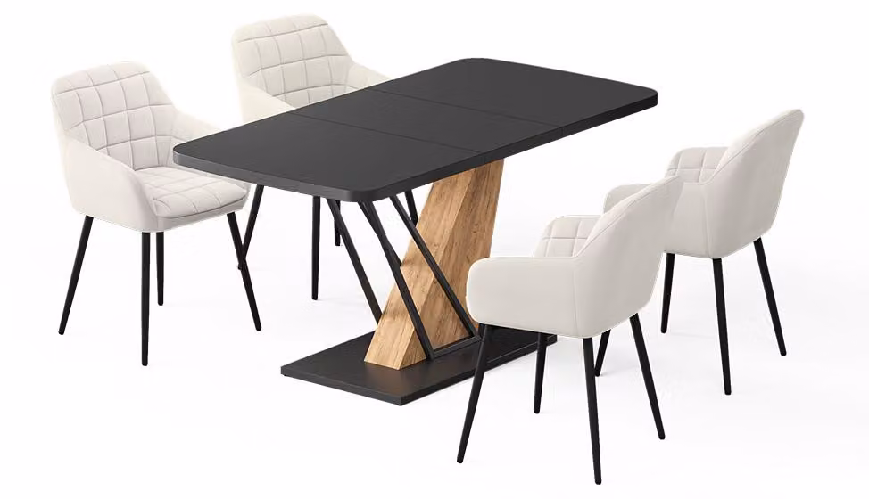 Set di tavoli da pranzo Vicco Fenaro Nero/Rovere dorato 120 x 80 cm con 4 sedie da pranzo, Model 62759