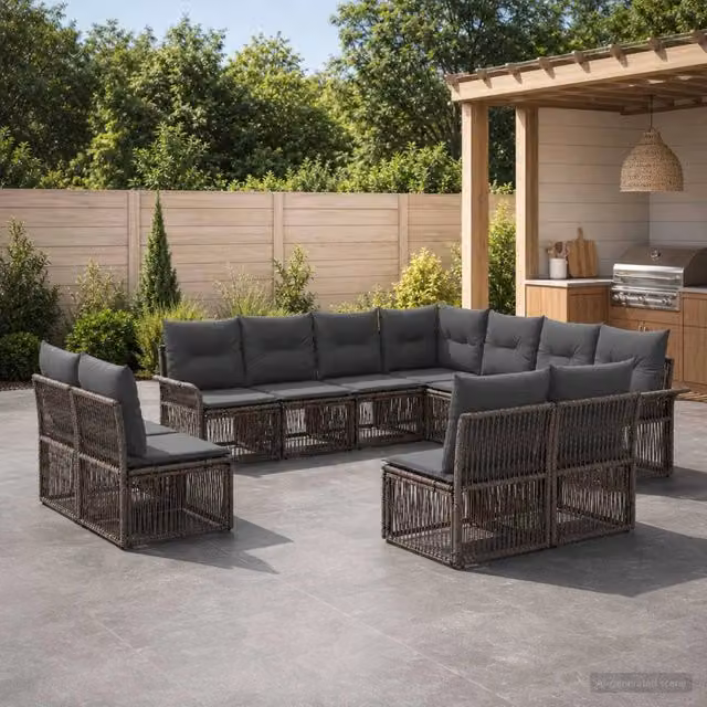Set Divano da Giardino 11 pz Grigio polyrattan 3434864