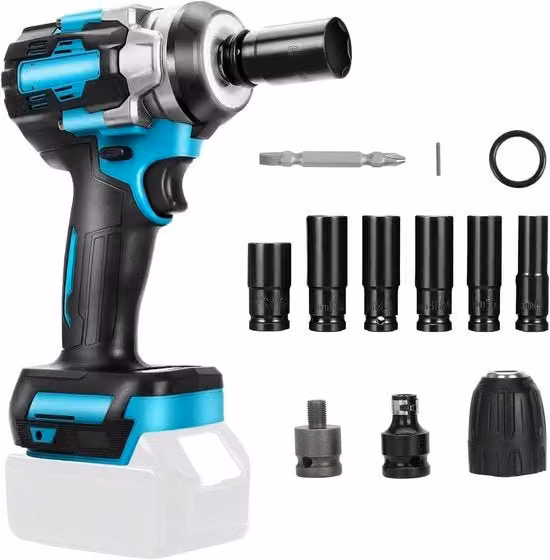 Avvitatore a impulsi Ratenserra da 1/2 pollice (13 mm) con luce di riconoscimento 450 NM, 2900 giri/min, ricaricabile, con 6 chiavi a stella e 2 adattatori, multicolore