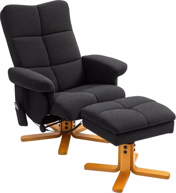 Poltrona relax massaggiante reclinabile con poggiapiedi ¨C Xylo ¨C tessuto nero 80x86x99 cm