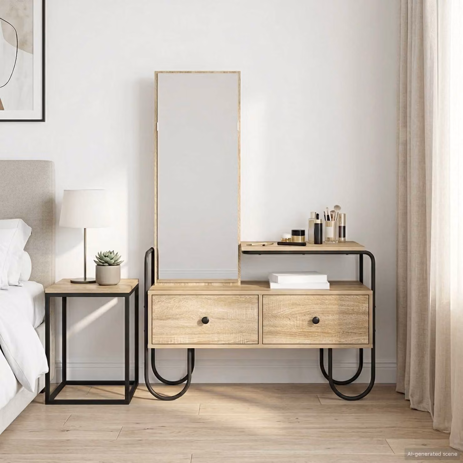 vidaXL Tavolo da Trucco Moderno in Legno e Metallo, Colore Marrone