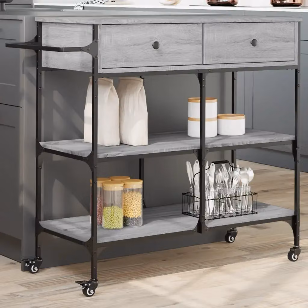 Carrello da cucina in legno e metallo DESIGN IN Grigio Sonoma L/P/H: 105 x 42 x 95 cm – 2