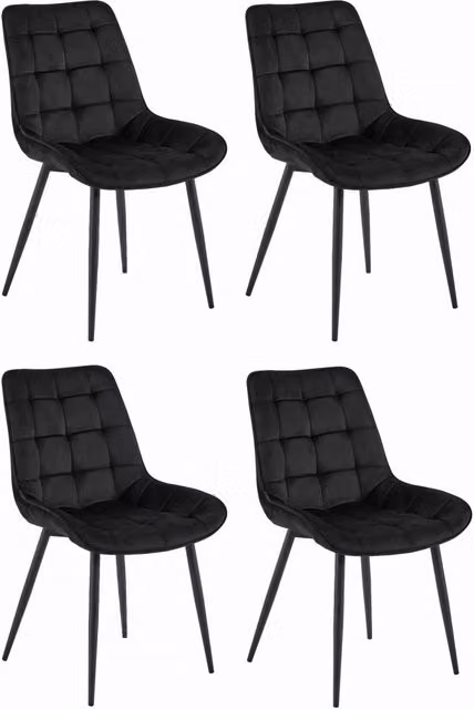 Set di 4 sedie VALORA in velluto nero con struttura in metallo per soggiorno e sala da pranzo