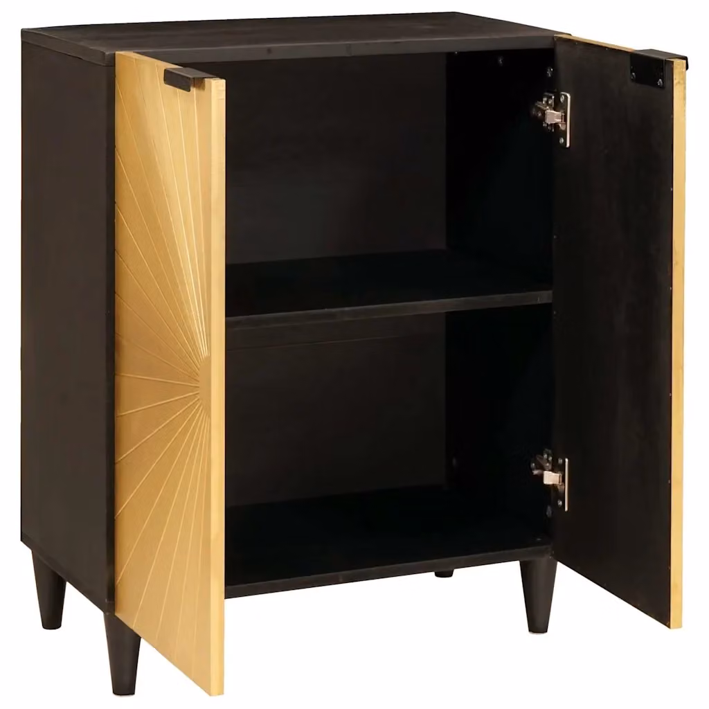 Credenza moderna vidaXL in legno di mango massello nero e oro L/P/H: 60 x 33 x 75 cm – 2