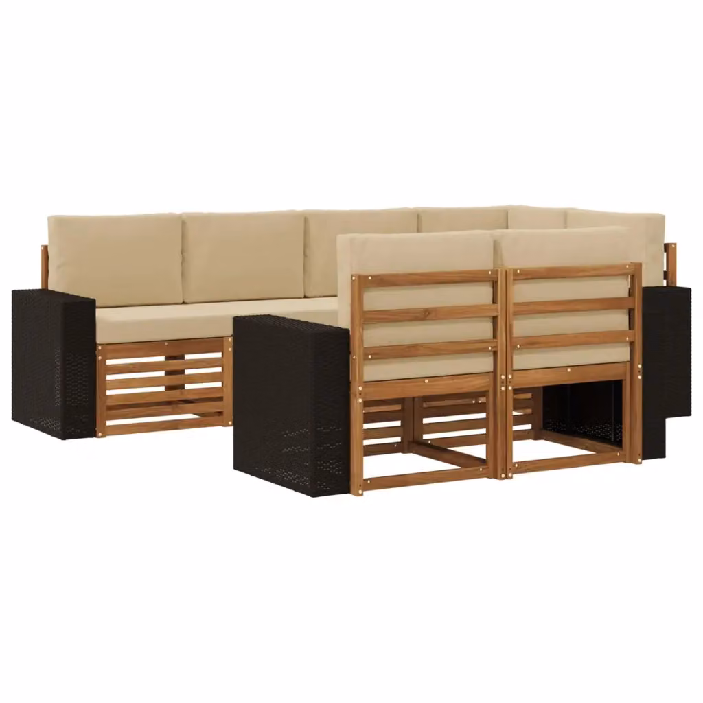 Set di divani da esterno vidaXL a forma di L composto da 7 pezzi in legno di acacia e tessuto beige resistente ai raggi UV – 2