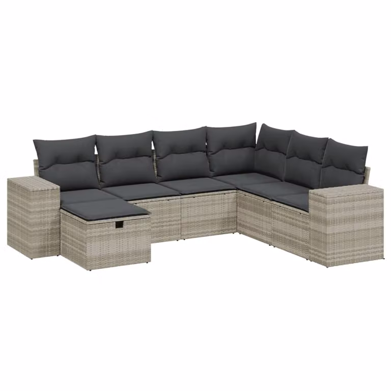 Set Divani da Giardino 7pz con Cuscini Grigio Chiaro Polyrattan