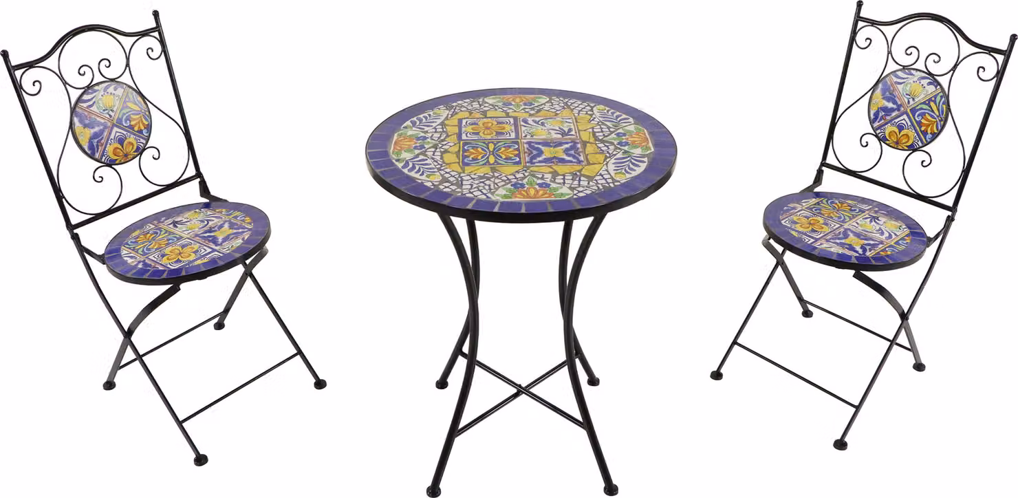 AXI Amélie Set Bistrot da Balcone, 2 Sedie 1 Tavolo, Set Bistrò Veranda Mosaico Giallo/Blu - Set Bistro da Giardino, Tavolo Bistro a Mosaico per Giardino/Balcone/Terrazza
