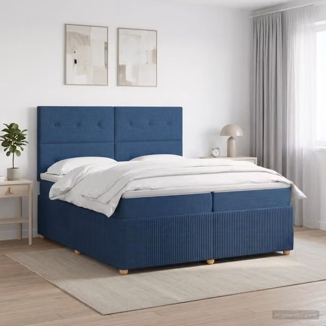 Letto box spring con materasso ibrido vidaXL in tessuto blu e bianco L/P: 200 x 200 cm – 1