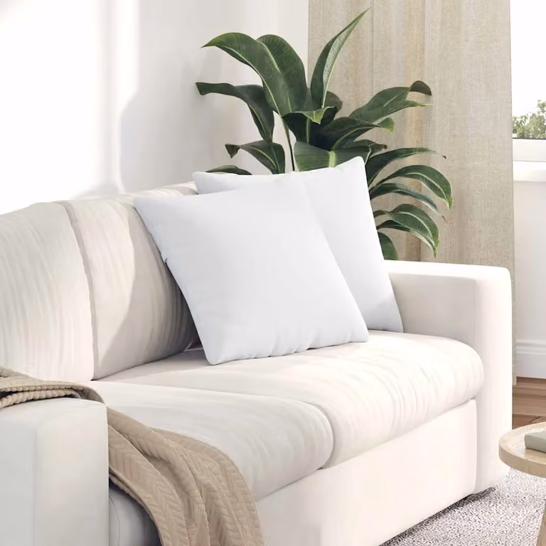 Set di 2 cuscini da divano quadrati vidaXL in tessuto bianco con fodera rimovibile, L 45 x P 45 x H 45 cm