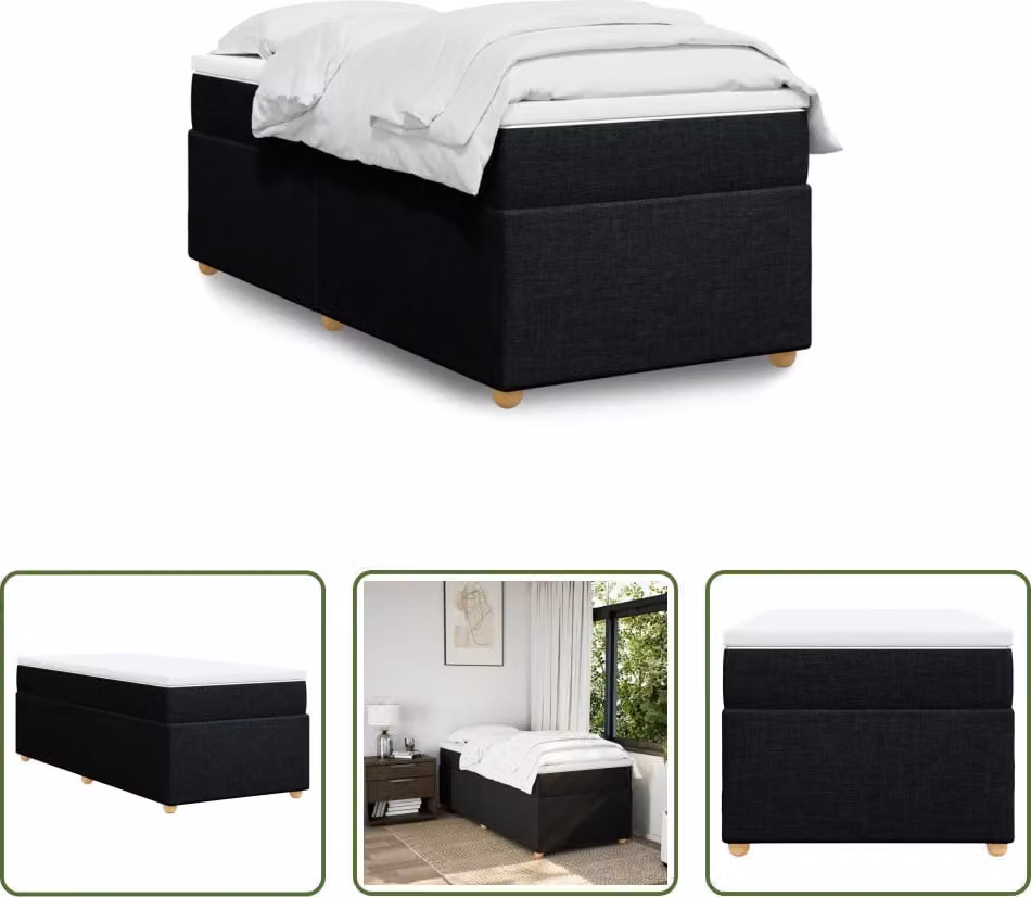 The Living Store Letto a molle con materasso nero 80x200 cm in tessuto