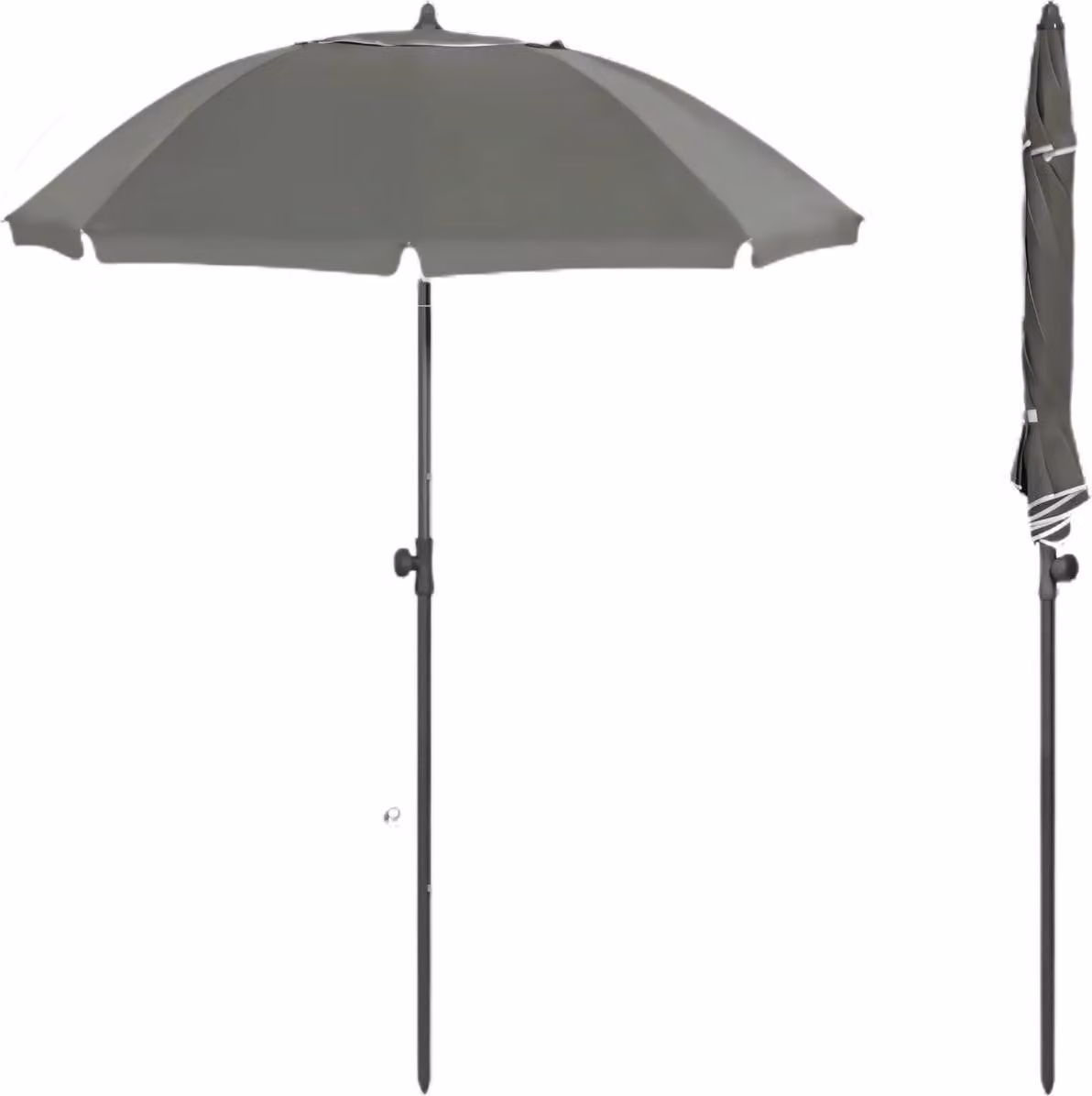 Happiq Ombrellone rotondo per balcone, spiaggia o giardino - Orientabile e inclinabile di 35° - Resistente ai raggi UV e idrorepellente - Grigio - Ø 175 cm