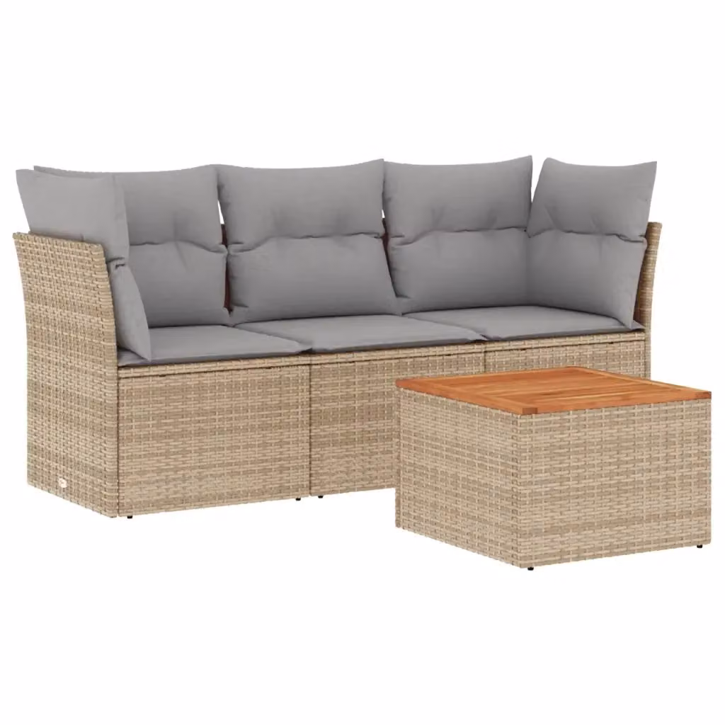 Set Divano da Giardino a L vidaXL 4 pz in Polyrattan con Cuscini Beige e Grigio e Tavolino da Caffè – 2
