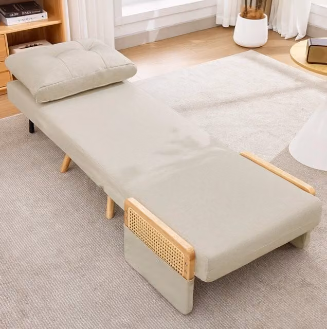Poltrona convertibile 67,5x73x86,5 cm beige, schienale 5 posizioni, lino,