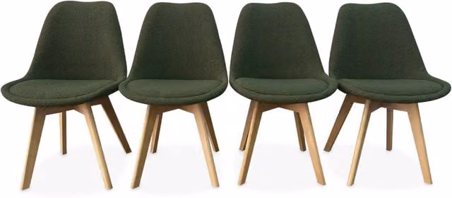 Set di 4 sedie scandinave Sweeek in tessuto bouclé verde con gambe in legno di faggio