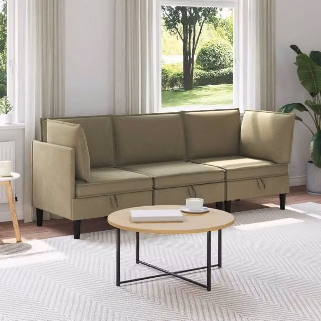 Set di mobili per il soggiorno 3 pz Cachi Tessuto 3413793