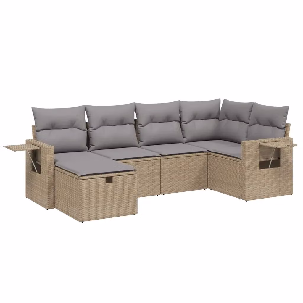 vidaXL Set Divano da Giardino a L 6 pz con Cuscini Beige e Grigio in Polyrattan e Metallo – 2