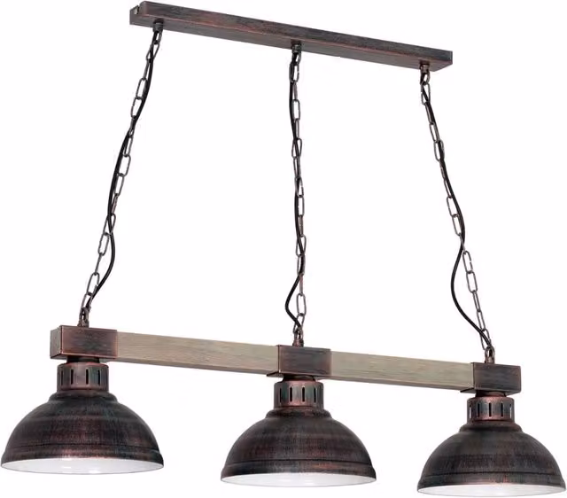 Lampada a sospensione Luminex in legno e metallo marrone con 3 portalampada E27
