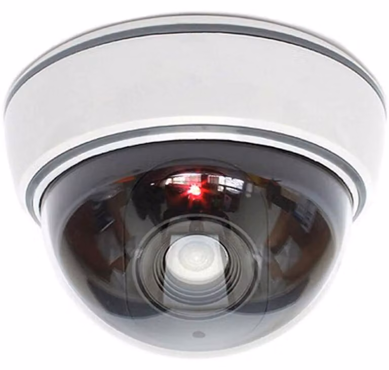 Telecamera finta con lente e luce LED rossa, adatta per interni ed esterni