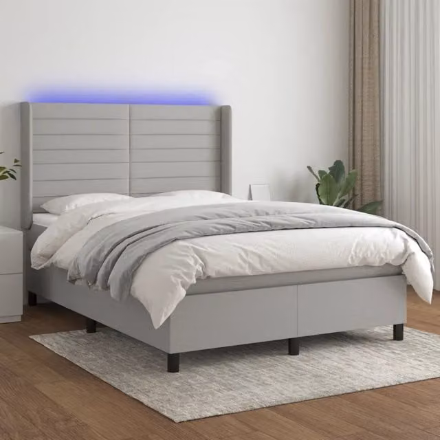Letto a molla con testiera in tessuto grigio e illuminazione LED vidaXL L/P/H: 140 x 190 x 128 cm – 1