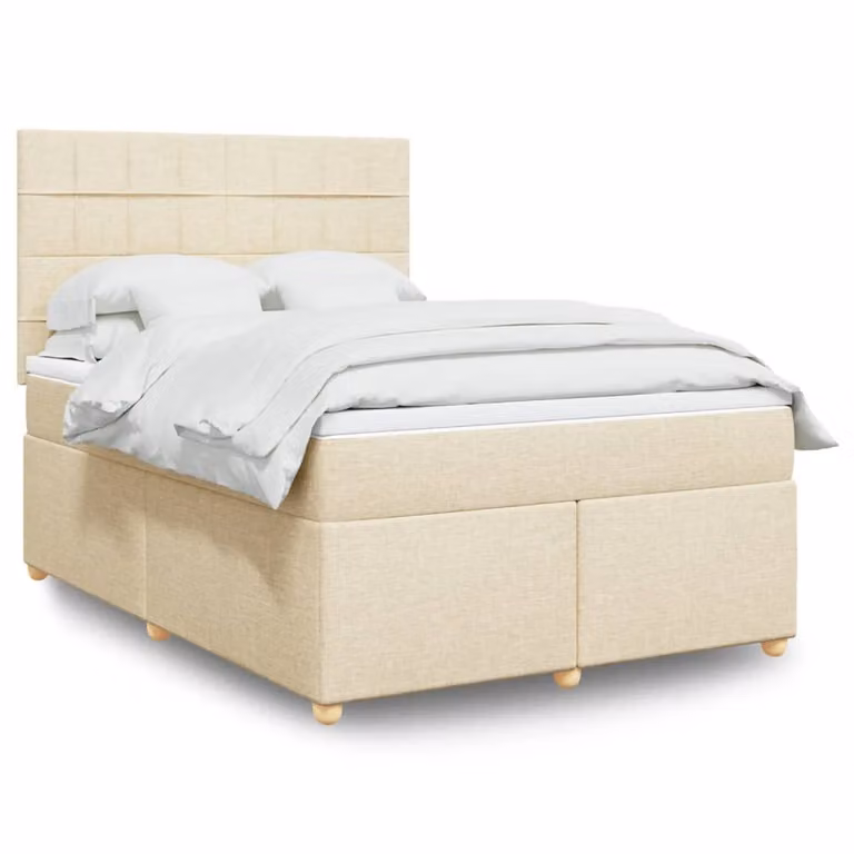 vidaXL Giroletto a Molle Ibrido con Materasso in Tessuto Beige e Bianco L/P: 160 x 200 cm