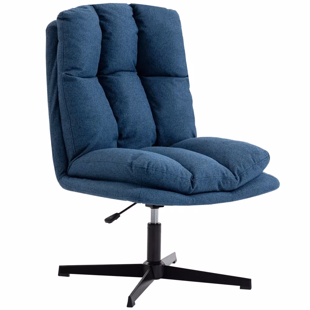 Poltrona Girevole 360 XYLO in Tessuto Lino Blu Scuro con Base in Metallo, L: 120 cm, P: 102 cm, H: 63 cm – 2