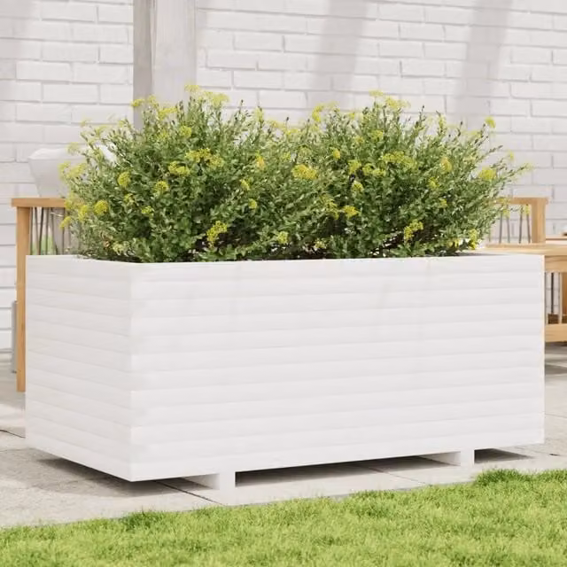 Fioriera da Giardino Bianca 110x60x49,5 cm Legno Massello Pino 3282570