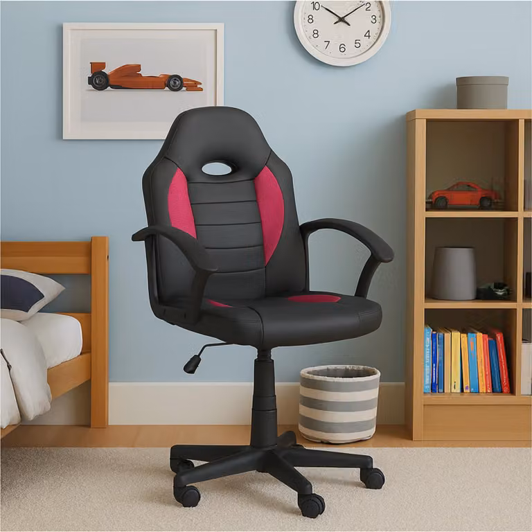 Sedia da scrivania Junior regolabile in altezza, sedia girevole ergonomica antracite-rosa