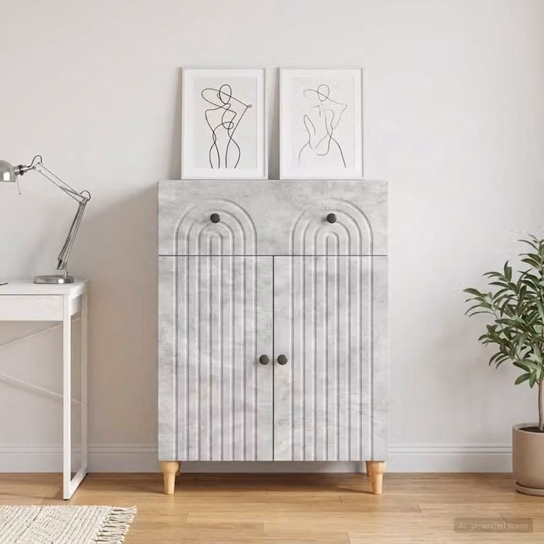 Credenza moderna vidaXL in legno ingegnerizzato e metallo, Grigio, L: 66 cm, P: 34,5 cm, H: 90 cm