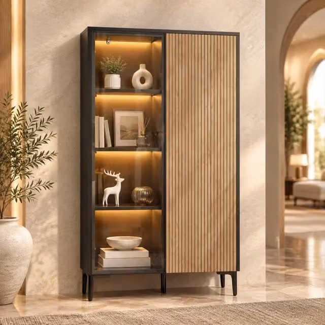 Vetrina moderna in MDF con LED RGB, 2 ante, 90×40×135 cm