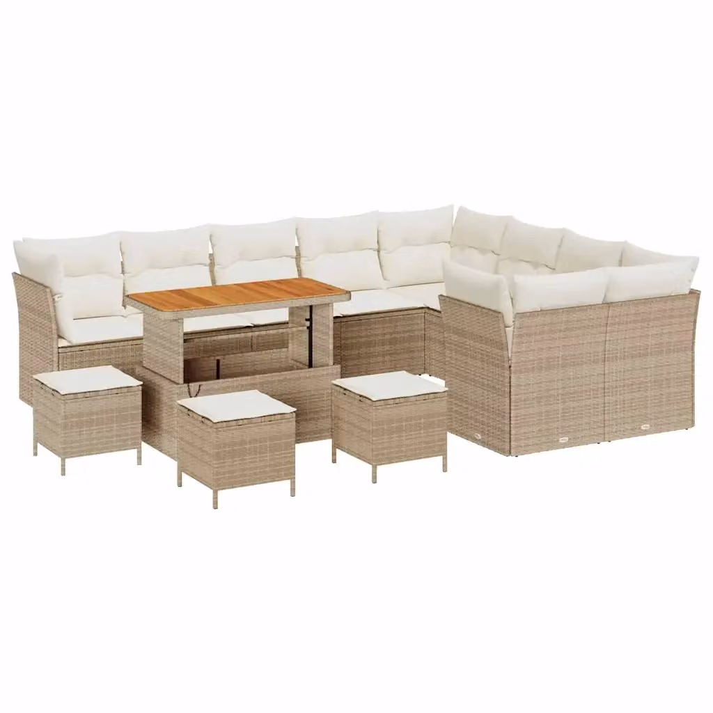 Set Divano da Giardino a Forma di U vidaXL con 13 Pezzi, Colore Beige, Struttura in Acciaio Verniciato a Polvere e Cuscini Inclusi – 2