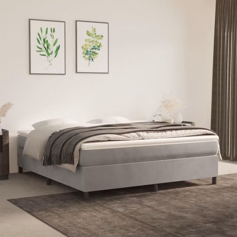 The Living Store Letto a molle con materasso grigio chiaro 160x200 cm in velluto