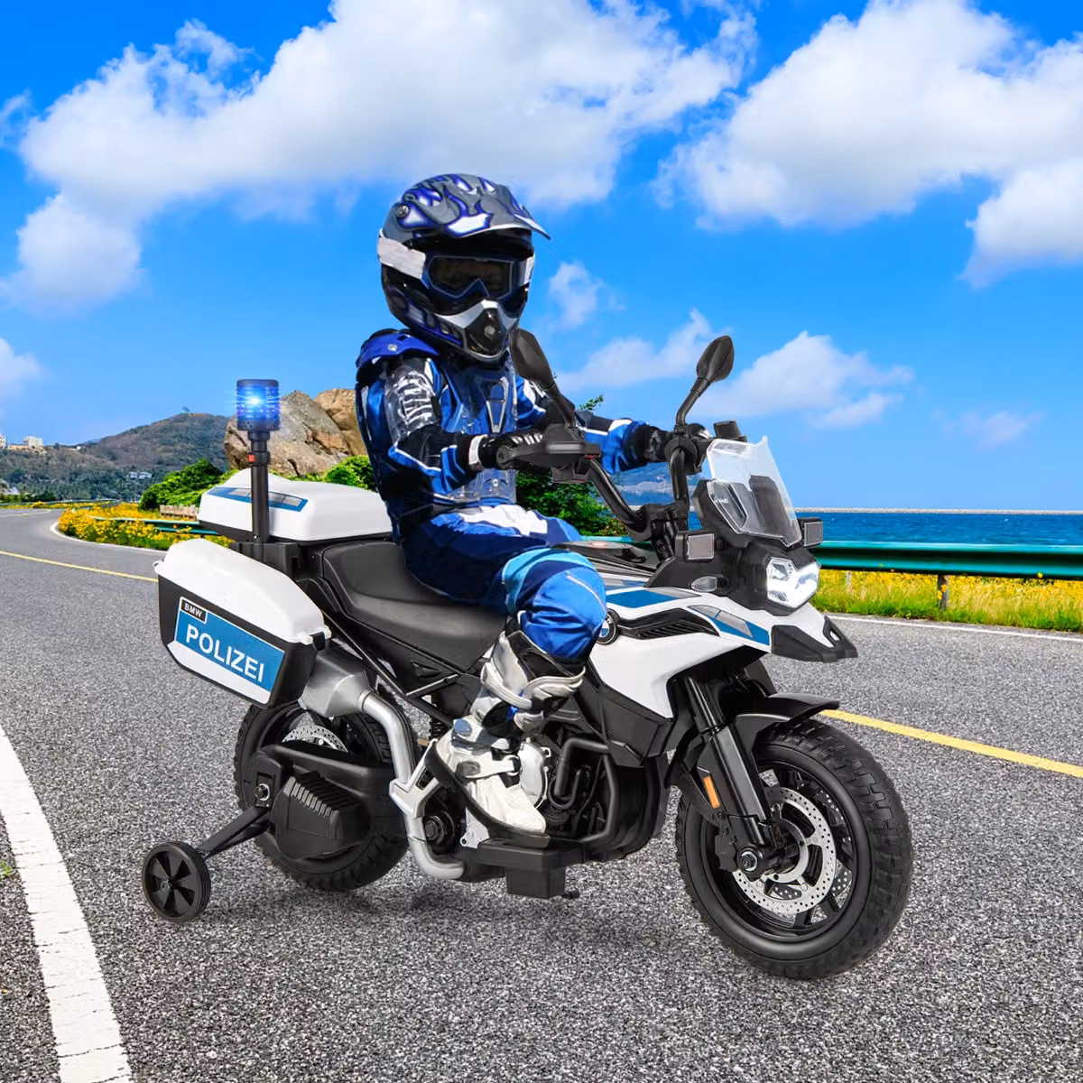 Moto elettrica BMW Costway per bambini con batteria 12V e ruote di formazione rimovibili, colore bianco – 3