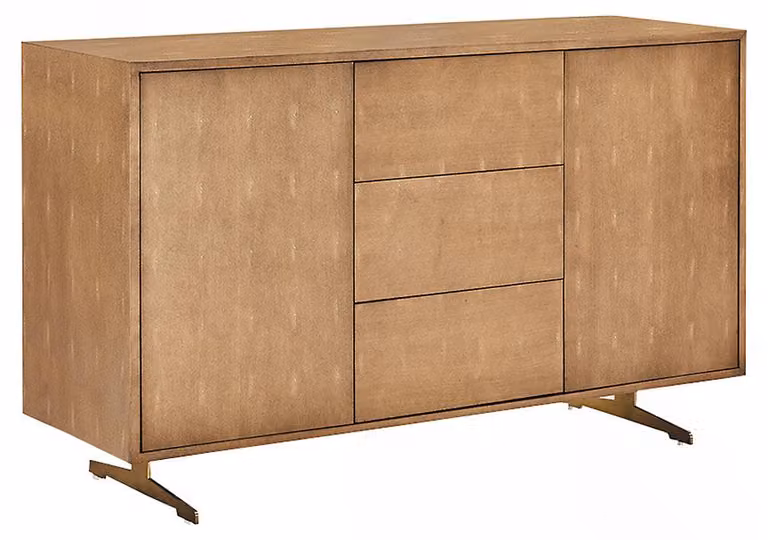 KAWOLA Credenza GALA 2 ante 3 cassetti in ecopelle base color oro acciaio inox spazzolato